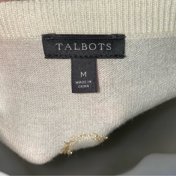 Talbots lambs wool blend white and gold polka dot sweater - Picture 4 of 5